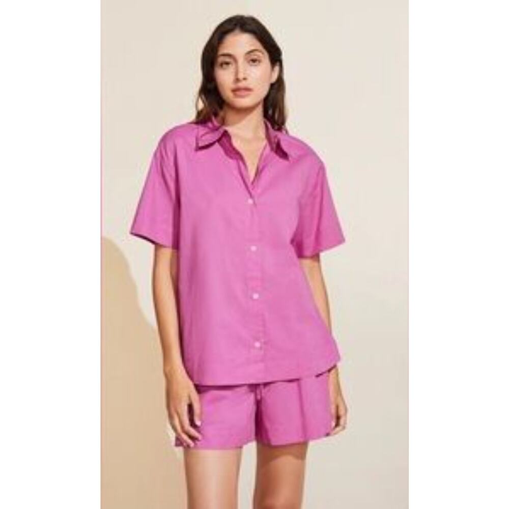 Eberjey Organic Cotton Pink Sandwashed Pajama Set Small